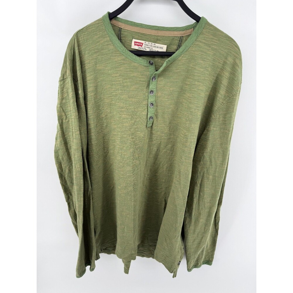 Levi's Standard Fit Henley Green 100% Cotton Knit Men's Long Sleeve 2X